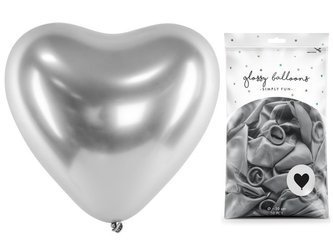 Balony glossy serca srebrne 27cm 50 sztuk CHB2-018-50x