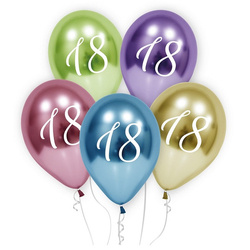 Balony kolorowe platynowe na 18 urodziny 30cm 5 sztuk GZ-18P5
