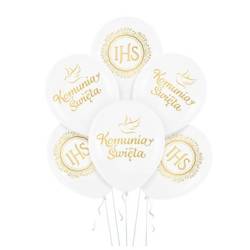 Balony komunijne Komunia Święta IHS białe 30cm 6 sztuk 127599