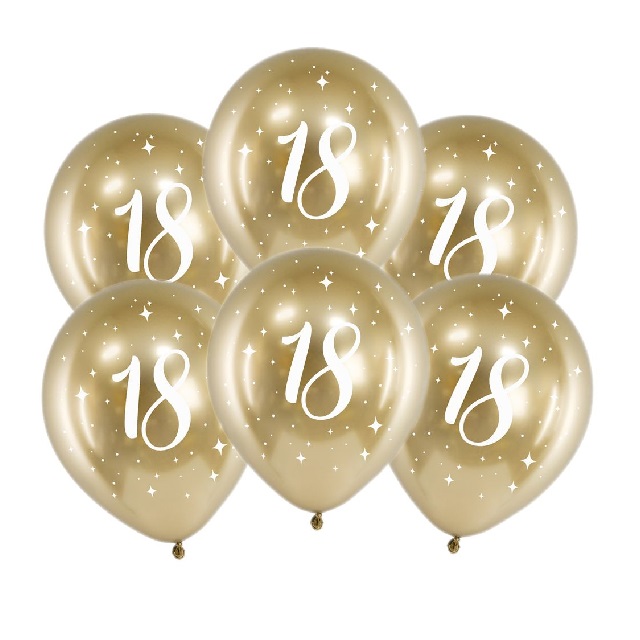 Balony na 18 urodziny Glossy złote 30cm 6 sztuk CHB14-1-18-019-6