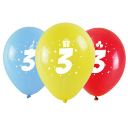 Balony na 3 urodziny kolorowe 3 sztuki KB1924-3-9944