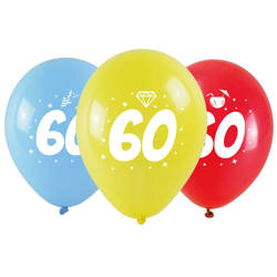 Balony na 60 urodziny kolorowe 3 sztuki KB2037-60-9944
