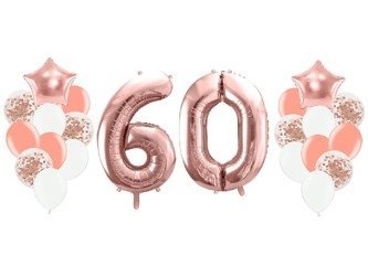 Balony na 60 urodziny różowe złoto 22 sztuki A18