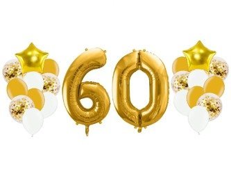 Balony na 60 urodziny złote 22 sztuki A14