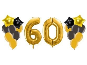 Balony na 60 urodziny złote i czarne 18 sztuk A7