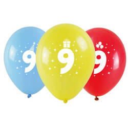 Balony na 9 urodziny kolorowe 3 sztuki KB1986-9-9944