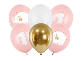 Balony na Roczek dziewczynki różowe 30cm 6 sztuk SB14P-322-081J-6
