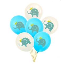 Balony na urodziny Baby Shower niebiesko białe słoniki 30cm 6 sztuk DS0893