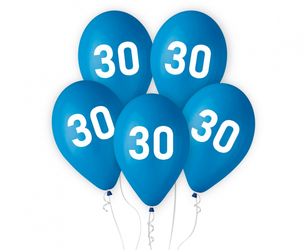 Balony niebieskie na 30 urodziny 30cm 5 sztuk GZ-30N5