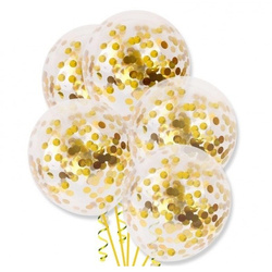 Balony przezroczyste ze złotym konfetti 30cm 5 sztuk BAL44-5x