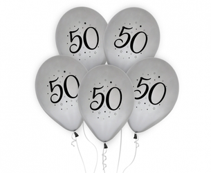 Balony srebrne na 50 urodziny 30cm 5 sztuk GZ-50S5