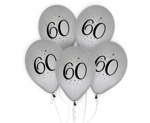 Balony srebrne na 60 urodziny 30cm 5 sztuk GZ-60S5