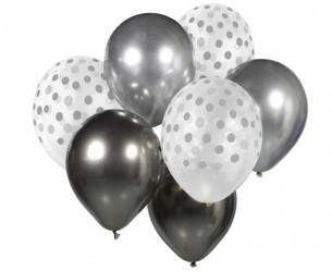 Balony urodzinowe srebrno grafitowe 30cm 7 sztuk BB-SRG7