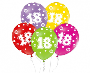 Balony z cyfrą 18 na osiemnaste urodziny 5 sztuk GZ-CY18