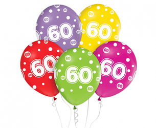Balony z cyfrą 60 na sześćdziesiąte urodziny 5 sztuk GZ-CY60