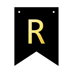 Baner czarny ze złotą literą flagi literka R 16cm 1szt 141854