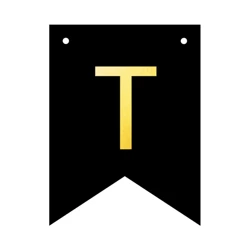 Baner czarny ze złotą literą flagi literka T 16cm 1szt 141885