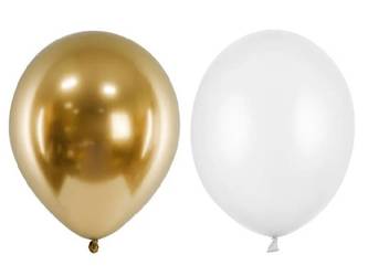 Białe i złote balony metaliczne 30cm 100 sztuk BALONY-3