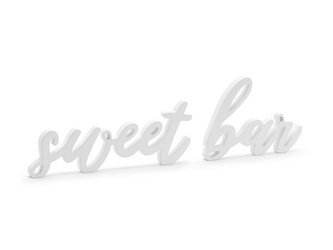 Biały drewniany napis na słodki stół weselny Sweet bar DN1-008