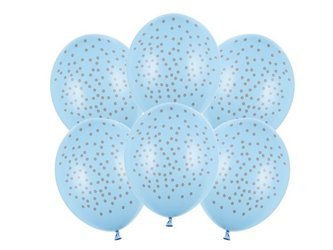 Błękitne balony w srebrne kropki 30cm 6 sztuk SB14P-208-011S-6