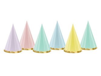 Czapeczki urodzinowe pastelowe mix kolorów 6 sztuk CPP24