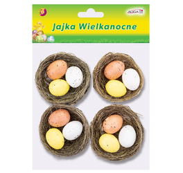 Jajka plastikowe w gniazdkach dekoracja na Wielkanoc 5cm 4 sztuki WPJ-5298