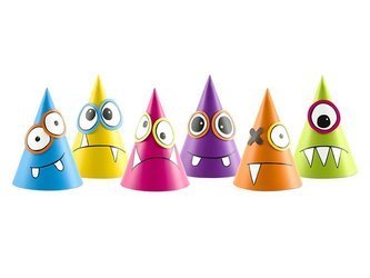 Kolorowe czapeczki papierowe urodzinowe Potworki DIY 6 sztuk CPP9