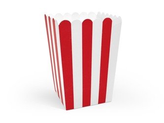 Pudełka na popcorn słodycze czerwone w białe paski 6 sztuk POP12-007