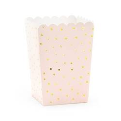 Pudełka na popcorn słodycze j. różowe w złote kropki 6 sztuk POP1-081J