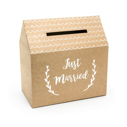 Pudełko na koperty, życzenia, pieniądze Just Married kraft 30x30,5x16,5cm PUDTM7-031