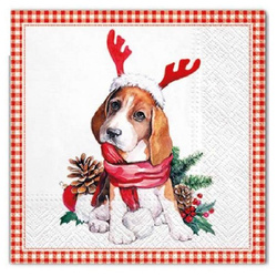 Serwetki Świąteczne pies Beagle w czapce 20 sztuk SDL013900-Święta