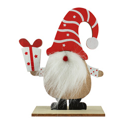 Skrzat drewniany z czerwoną czapką w paski na Boże Narodzenie 1 sztuka BD5014-3