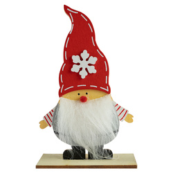 Skrzat drewniany z czerwoną czapką ze śnieżynką na Boże Narodzenie 1 sztuka BD5014-1
