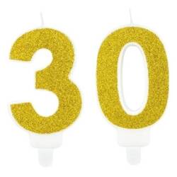 Świeczki na 30 urodziny złote brokatowe 7cm SCU3-30-019B