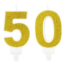 Świeczki na 50 urodziny złote brokatowe 7cm SCU3-50-019B