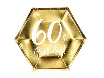 Talerzyki na 60 urodziny 60th Birthday złote 20cm 6 sztuk TPP73-60-019M