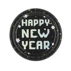 Talerzyki na Sylwestra Happy New Year czarne 18cm 6 sztuk 140543