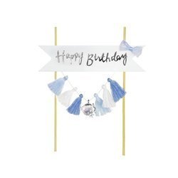 Topper na tort Happy Birthday niebieski 20cm K7683NIE