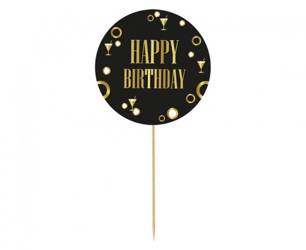 Topper na tort czarny z napisem Happy Birthday 10cm 1 sztuka RV-DHBO