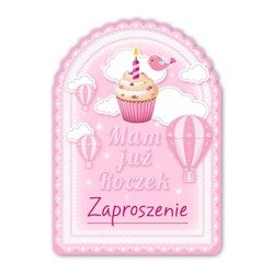 Zaproszenie na Roczek 1 urodziny Różowe 1szt ZS1016