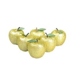 Zawieszki bombki rajskie jabłuszka brokatowe na choinkę złoty 6 sztuk BN6042ZLO-3443