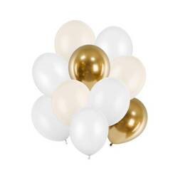 Zestaw balonów biało złotych 10 sztuk ZBL3