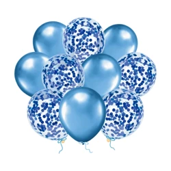 Zestaw balonów niebieski chrom i konfetti 30cm 10 sztuk 400413