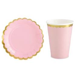 Zestaw kubeczków i talerzyków na urodziny w kolorze różowym  ZES-UN9