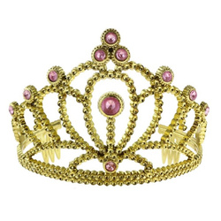 Złoty diadem korona księżniczki z różowymi kamieniami 1 sztuka DIROP-YH