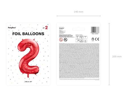 Balon foliowy 2 czerwony 86cm 1szt FB1M-2-007