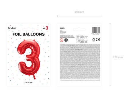 Balon foliowy 3 czerwony 86cm 1szt FB1M-3-007