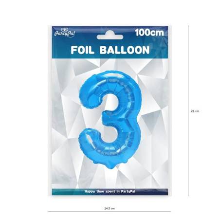Balon foliowy 3 niebieski 100cm 1szt 450283