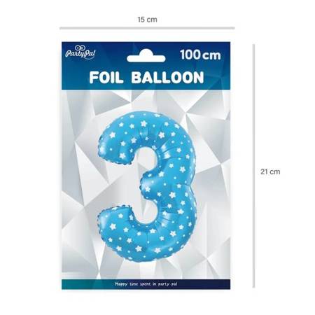 Balon foliowy 3 niebieski w gwiazdki 100cm 1szt 128466