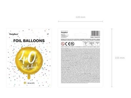 Balon foliowy 40th Birthday złoty średnica 45cm FB24M-40-019